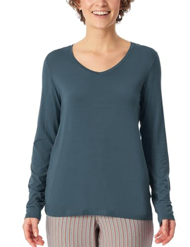Schiesser Damen Schlafshirt Langarm Modal-Mix + Relax Nachthemd, Jeansblau_182101, 42 im Sale